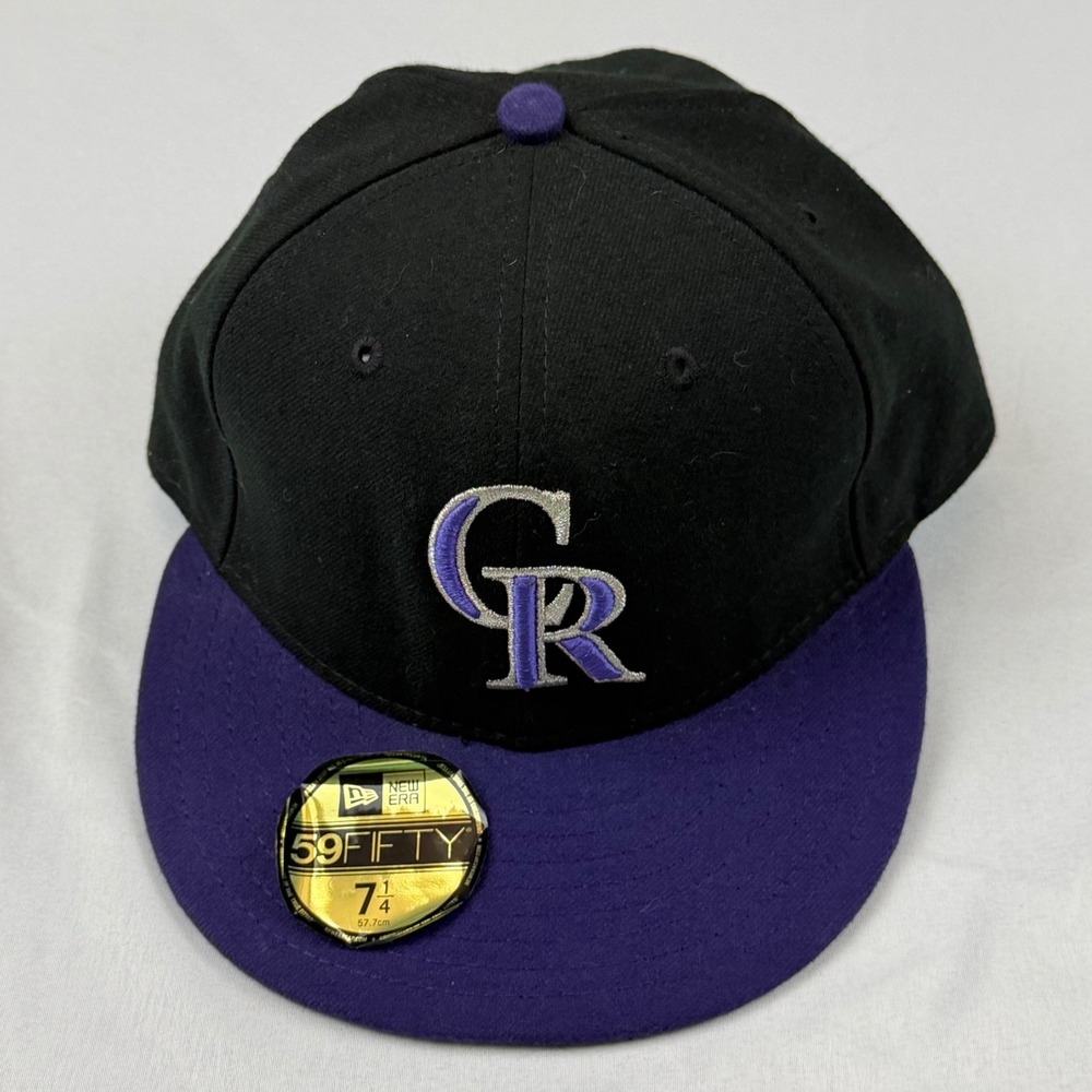 New Era Colorado Rockies Hat Mens 7 1/4 Black Purple 59FIFTY MLB On-Field Cap